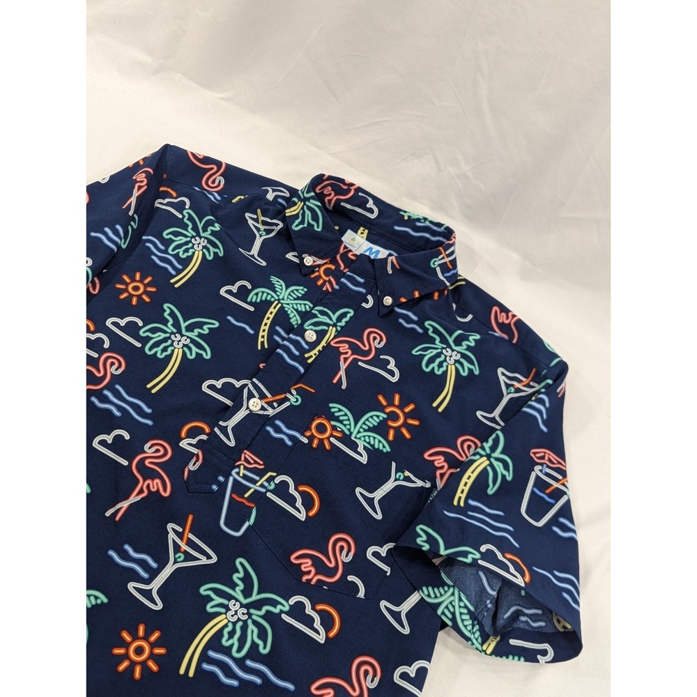 Chubbies Shirt Men Medium Navy Blue The Neon Lights Friday Button Up Performance